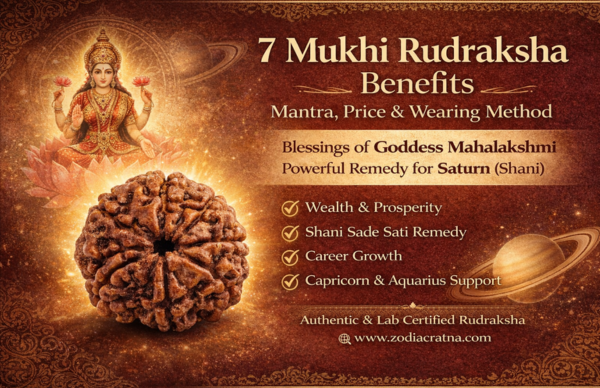 7 Mukhi Rudraksha benefits for wealth and Saturn remedies, Nepali rudraksha bead with Goddess Lakshmi blessings