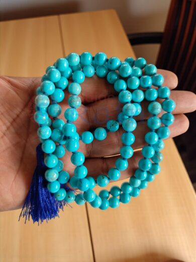 108 +1 Guru bead Firoza mala promoting tranquillity, creativity, and psychic connection