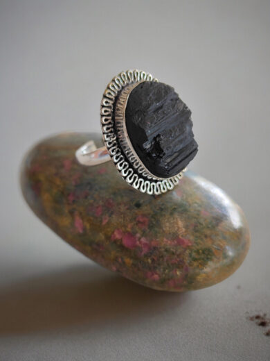 Rough Black Tourmaline Ring