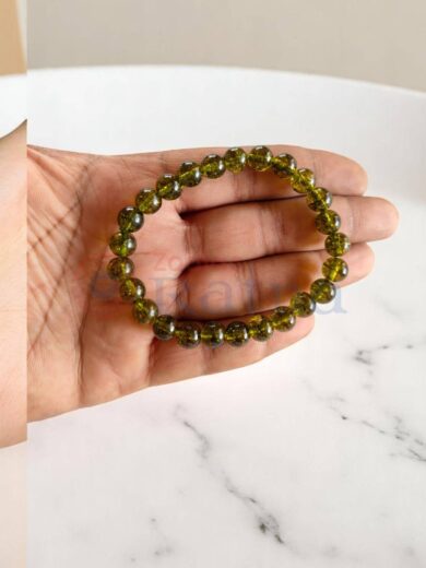 Close up of natural Peridot gemstones dazzling bright green brilliance
