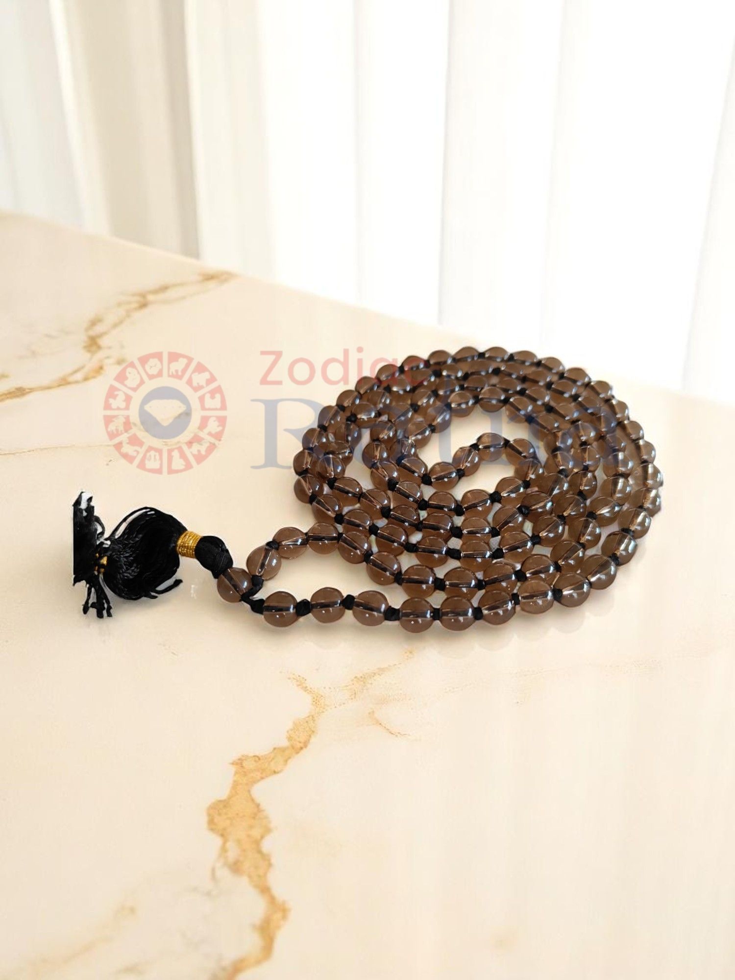 Hand-knotted Smokey Quartz mala for root chakra activation and protection