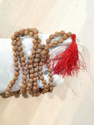 Natural Indonesian 5 Mukhi Rudraksha mala 7 MM bead size close-up