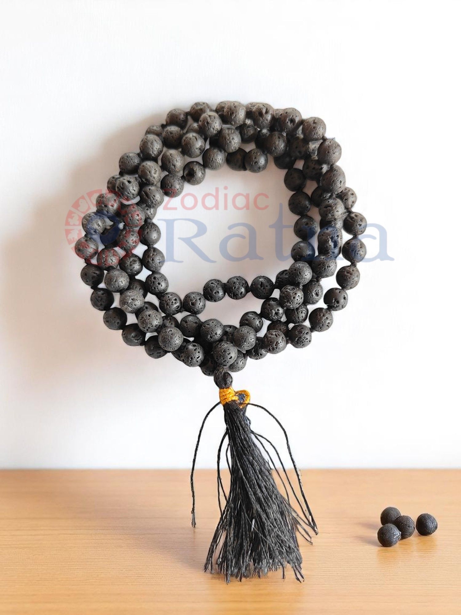 Raw, Natural Lava Stone mala for inner stability and courage