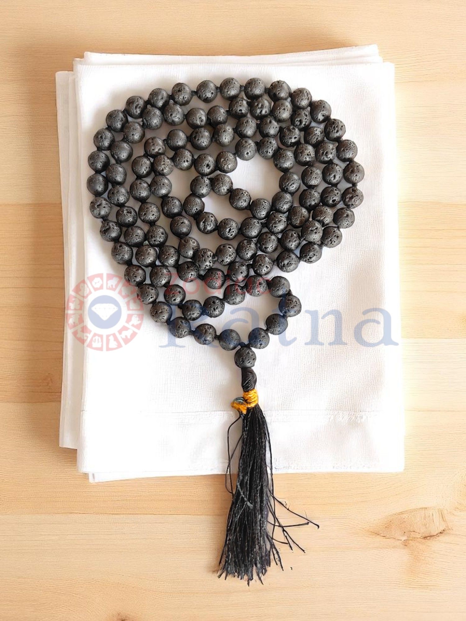 Raw, natural Lava Stone mala for inner stability and courage