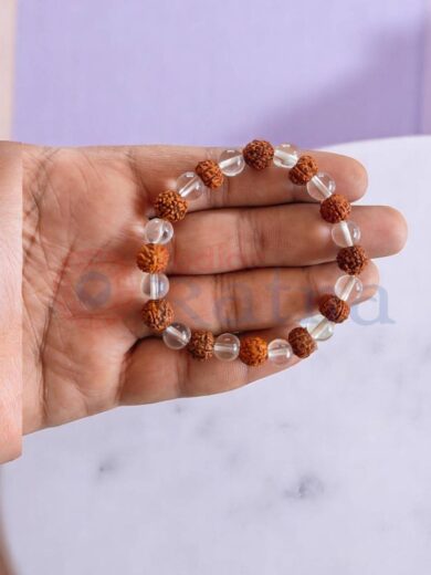 Sacred Rudraksha and Crystal Quartz bracelet for meditation and protection
