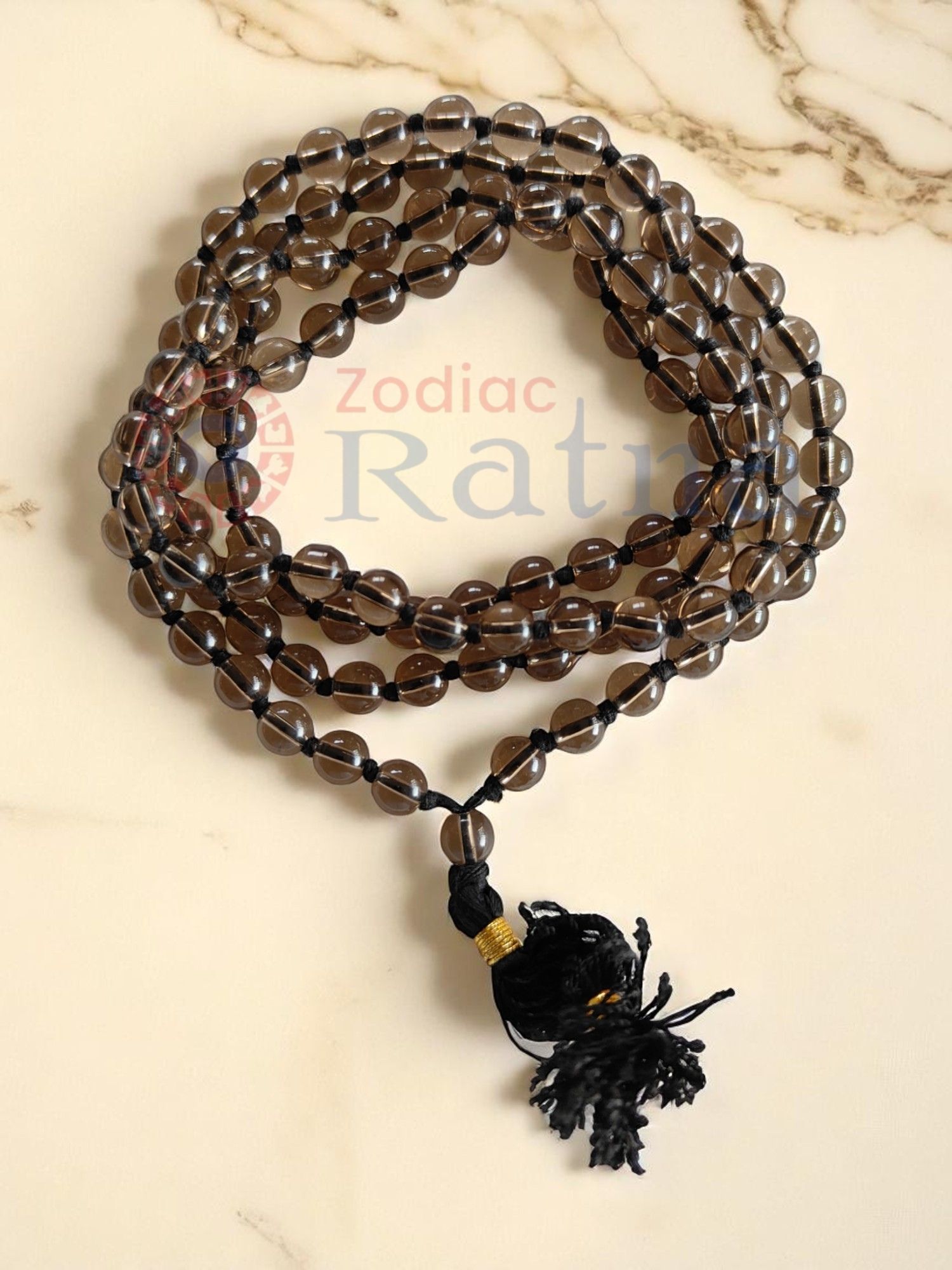 Smokey Quartz Mala for grounding, protection, and transformation by Zodiac Ratna