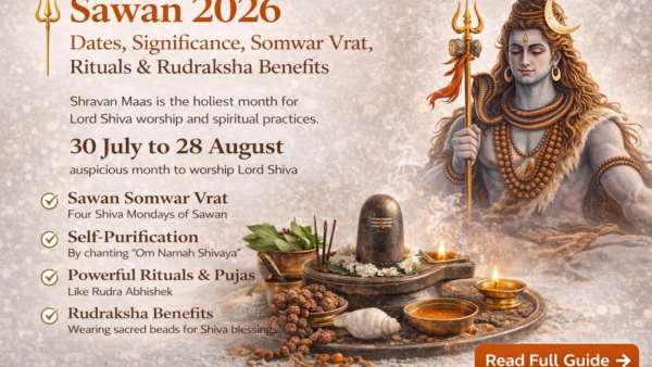 Sawan 2026 Shravan Maas Lord Shiva worship with Rudraksha Somwar vrat and Shiva puja