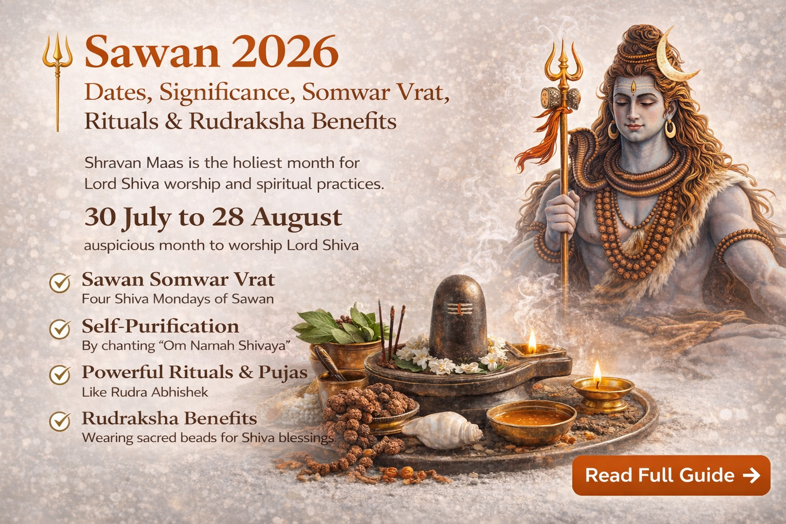 Sawan 2026 Shravan Maas Lord Shiva worship with Rudraksha Somwar vrat and Shiva puja