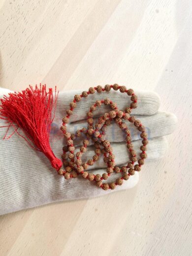 Natural Indonesian 5 Mukhi Rudraksha mala 5mm bead size close-up