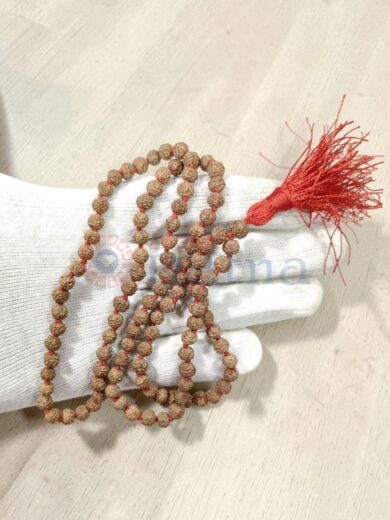 Natural Indonesian 5 Mukhi Rudraksha mala 6mm bead close-up view