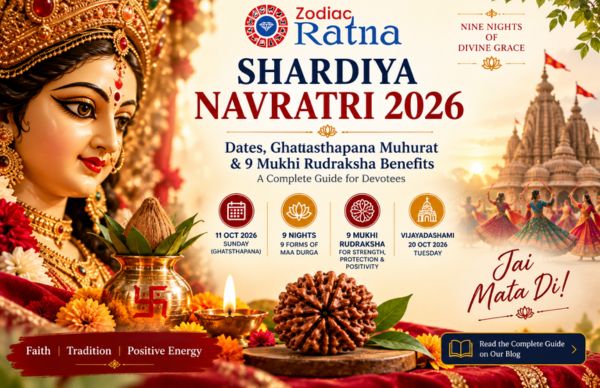 Shardiya Navratri 2026 with Maa Durga, Ghatasthapana Kalash and 9 Mukhi Rudraksha