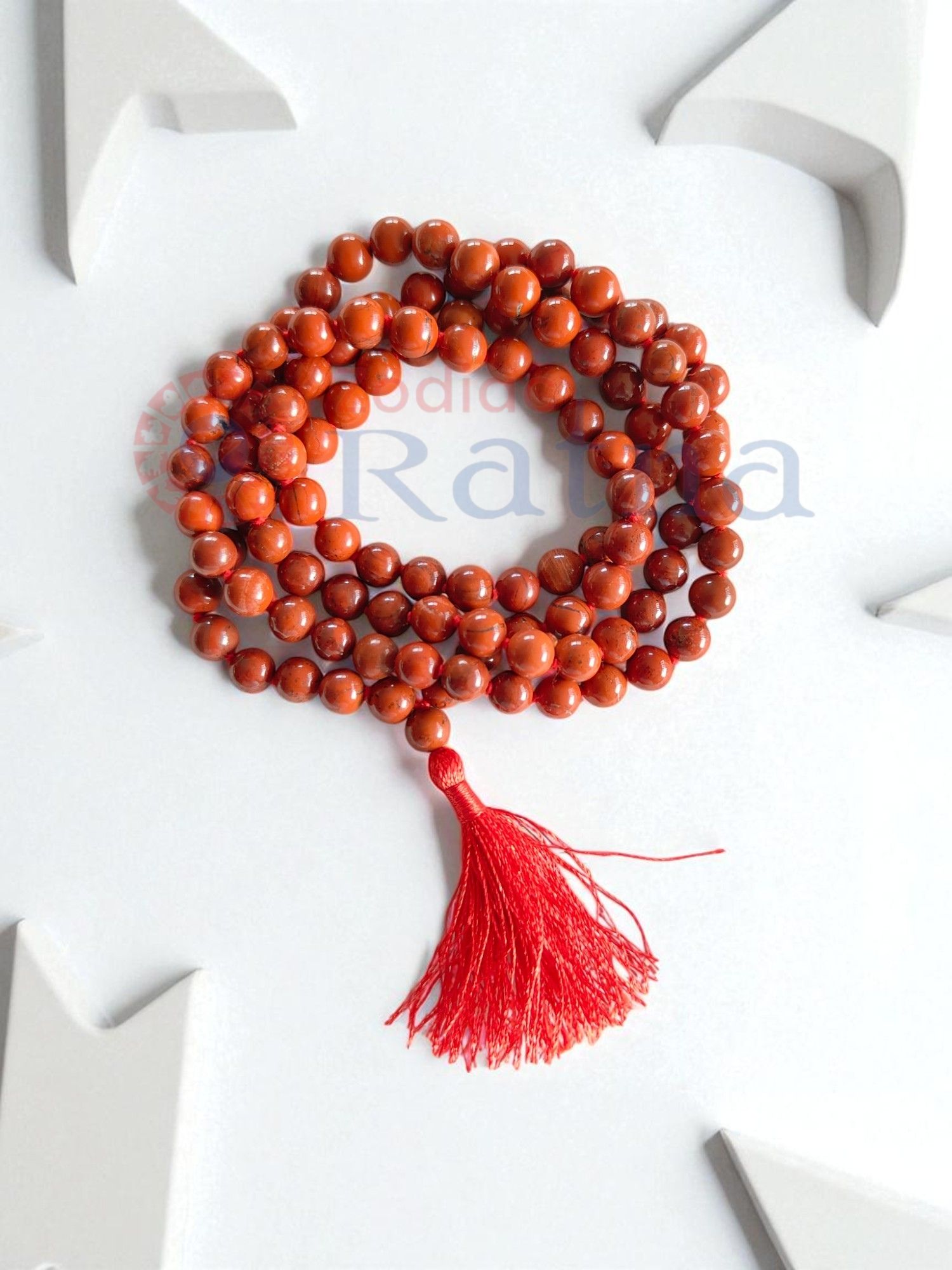 Hand-knotted Red Jasper Mala with premium pouch Zodiac Ratna