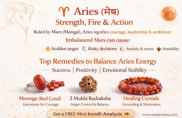 Unlock Your Power Best Gemstone (Moonga), Rudraksha & Crystal Remedies for Aries (मेष राशि)
