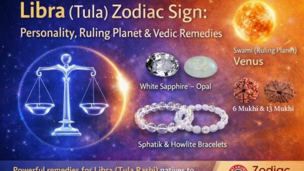 Libra Tula zodiac sign remedies with Venus gemstones White Sapphire Opal Rudraksha and healing bracelets