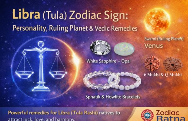 Libra Tula zodiac sign remedies with Venus gemstones White Sapphire Opal Rudraksha and healing bracelets
