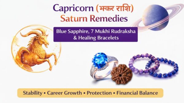 Capricorn (Makar Rashi) lucky stone Blue Sapphire and 7 Mukhi Rudraksha remedies for Saturn (Shani) balance