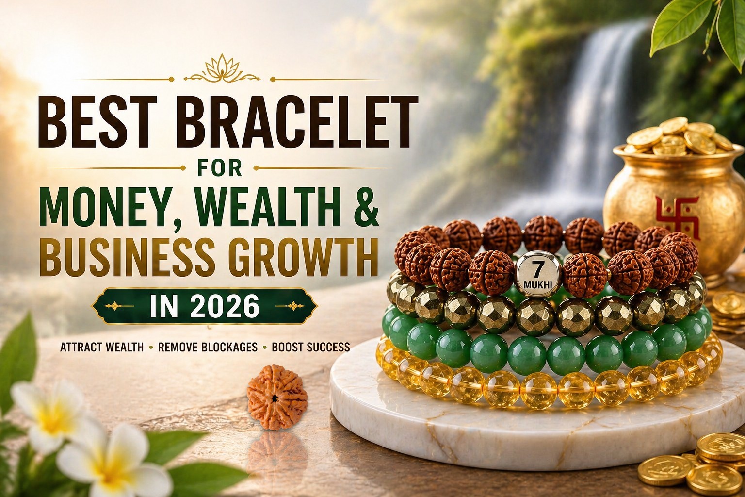 Best bracelet for money, wealth and business growth in 2026 with 7 Mukhi Rudraksha, Pyrite, Green Aventurine and Citrine