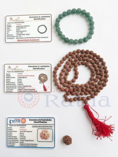 Health-Healing-Kit-featuring-Authentic-3-Mukhi-Nepali-Rudraksha-Natural-Green-Aventurine-Bracelet-and-Premium-5-Mukhi-Rudraksha-Mala-with-identification-cards