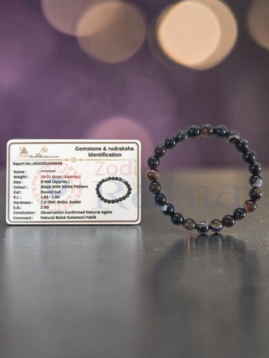 Natural Black Sulemani Hakik Bracelet with gemstone identification certificate