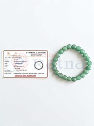 Natural Green Aventurine Bracelet with gemstone identification certificate