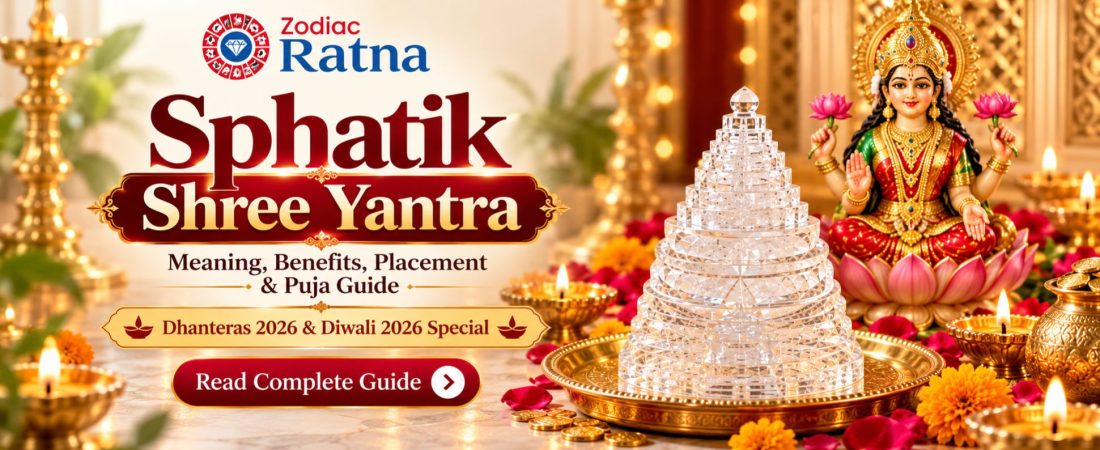 Sphatik Shree Yantra with Goddess Lakshmi, Diwali diyas and festive decorations for Dhanteras 2026 and Diwali 2026 Puja