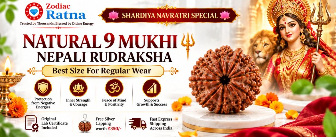 Zodiac Ratna Shardiya Navratri Special – Natural 9 Mukhi Nepali Rudraksha, Best Size for Regular Wear, with Free Silver Capping Worth ₹350 and Lab Certificate